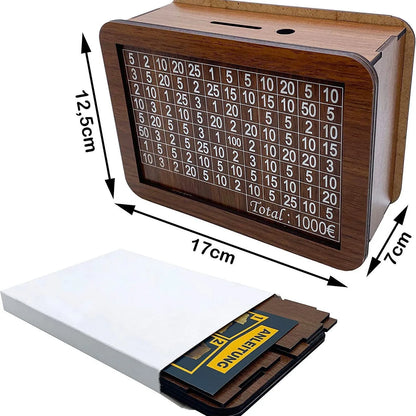 Money Wood Box Piggy Bank with Numbers & Saving Goal
