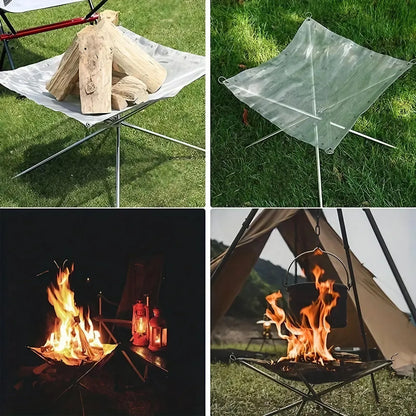 Folding Portable Steel Mesh Camping Fire Pit, Outdoor Wood Burning Bonfires Rack, Stainless Steel Fire Pit, with Carrying Bag