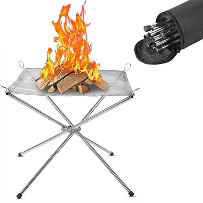 Folding Portable Steel Mesh Camping Fire Pit, Outdoor Wood Burning Bonfires Rack, Stainless Steel Fire Pit, with Carrying Bag