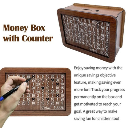 Wooden Money Saving Box with Goal Counter