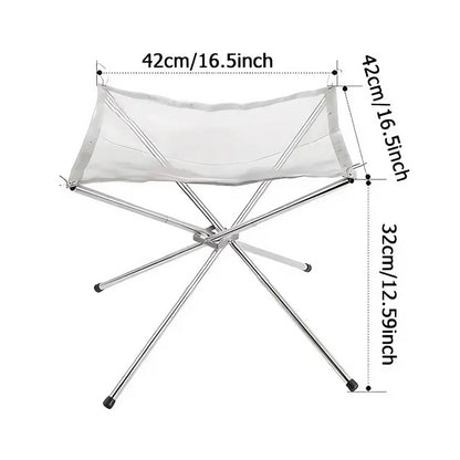 Folding Portable Steel Mesh Camping Fire Pit, Outdoor Wood Burning Bonfires Rack, Stainless Steel Fire Pit, with Carrying Bag